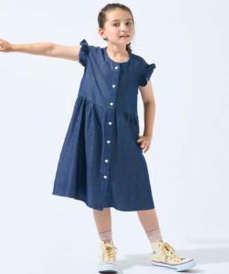 100－150cm／ひんやり】ハートボタンデニムワンピース