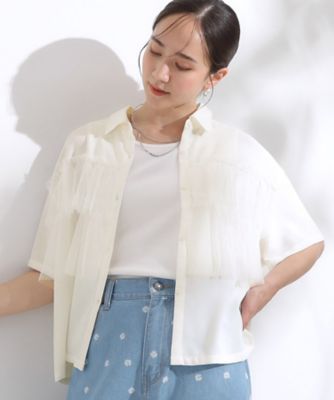 S－LL】一枚でサマ見え チュールドッキングシャツ