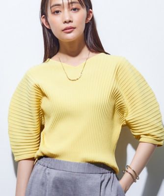 【SALE】INDIVI (Women)/インディヴィ【二の腕カバー/スタイルアップ】ドライタッチストレッチニット(2002526891) イエロー032 トップス【三越伊勢丹/公式】