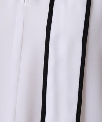 ◇【手洗い可／ボウタイ取外し可】配色パイピングボウブラウス