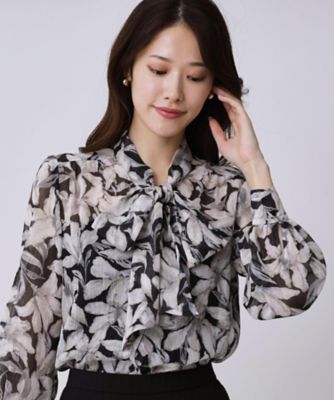 新品タグ付き★トゥモローランドコレクション　ダブルボウタイブラウス　長袖　緑 セール】 コットンシルクサテン ピンタックパフブラウス