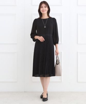 お仕事に◎】シフォン×幾何柄レースプリーツワンピース