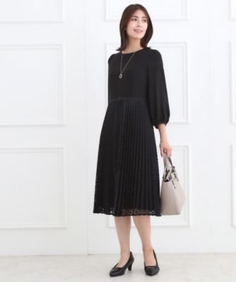 【新品タグ付き】【大きめ】【洗える】ReflectプリーツシフォンワンピースLL お仕事に◎】シフォン×幾何柄レースプリーツワンピース（ミドル