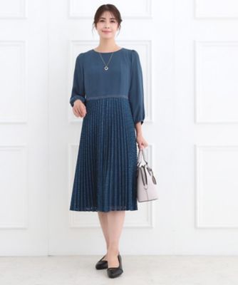 SS－4Lサイズ】シフォン×幾何柄レースプリーツワンピース