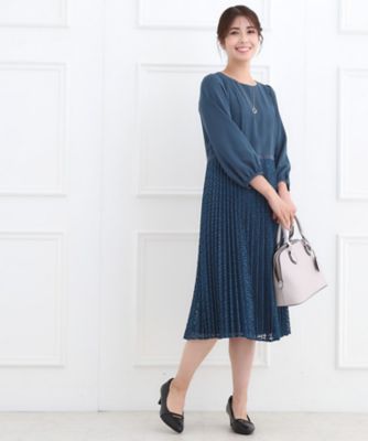 お仕事に◎】シフォン×幾何柄レースプリーツワンピース