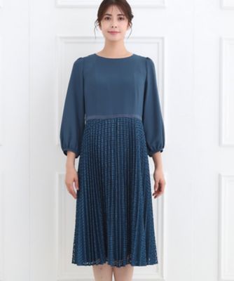 SS－4Lサイズ】シフォン×幾何柄レースプリーツワンピース