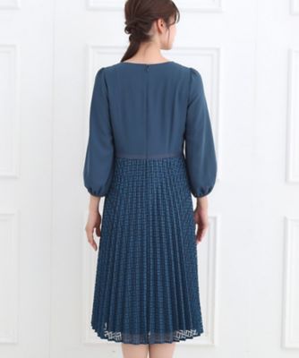 お仕事に◎】シフォン×幾何柄レースプリーツワンピース