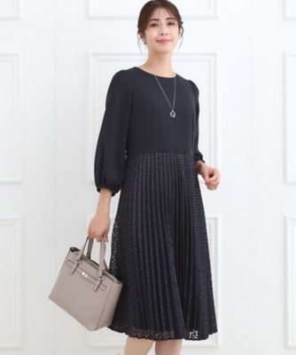 お仕事に◎】シフォン×幾何柄レースプリーツワンピース