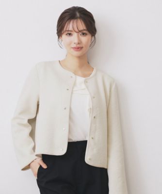 エミ✨未使用　ecoダンボールノーカラーブルゾンクロップドバルーン裾　白　完売品 エミ✨未使用 ecoダンボールノーカラーブルゾンクロップド