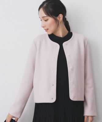 iDea Luceオフホワイト サテンバルーンブルゾン　ノーカラー　M ストレッチノーカラーブルゾン【洗濯機洗い可