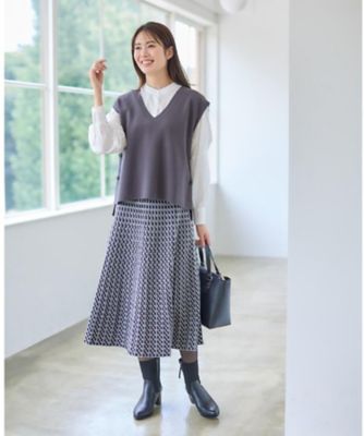 24AW 今期 HER.ニットスカート+レギンス セット新品未使用 完売 WEB先行カラーあり／セットアップ可】幾何調柄ニットスカート