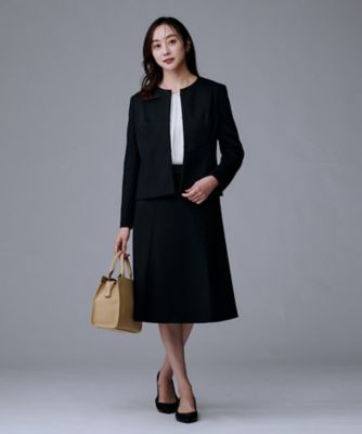 洗えるスーツ／ストレッチ】ウール混ジャージ ノーカラージャケット