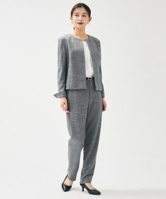 洗えるスーツ／ストレッチ】ウール混ジャージ ノーカラージャケット
