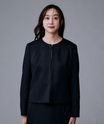 洗えるスーツ／ストレッチ】ウール混ジャージ ノーカラージャケット