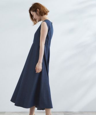 すっきり見え 軽やかデニムノースリーブワンピース