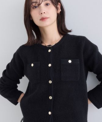 ジャケットライク ショートカーディガン / ブラック ミニブークレ素材】ジャケットライクカーディガン