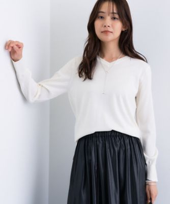 洗える／毛玉になりにくい】エクストラファインウール Vネックニット
