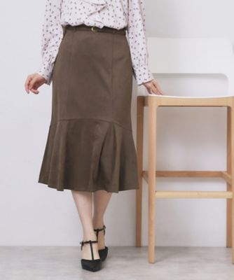 フェイクスウェード切り替えマーメイドスカート【洗濯機洗い可