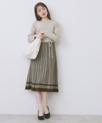 千鳥チェックバイカラーニットワンピース【洗濯機OK／抗ピル