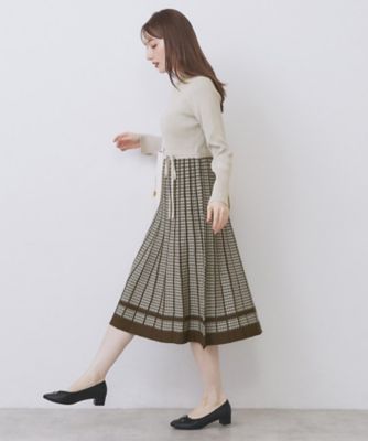 千鳥チェックバイカラーニットワンピース【洗濯機OK／抗ピル