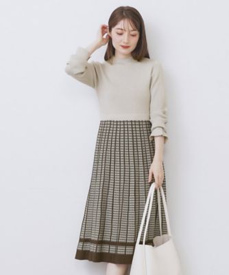千鳥チェックバイカラーニットワンピース【洗濯機OK／抗ピル