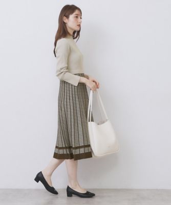 千鳥チェックバイカラーニットワンピース【洗濯機OK／抗ピル