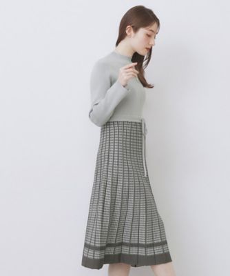 千鳥チェックバイカラーニットワンピース【洗濯機OK／抗ピル