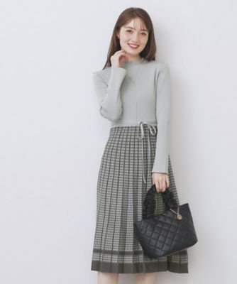 千鳥チェックバイカラーニットワンピース【洗濯機可・抗ピリング