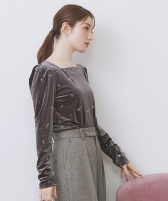 バックシャン小花刺繍ベロアトップス【洗濯機OK