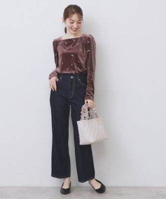 アルベロベロ☆上品なお花ビーズ刺繍のコットンアンサンブル　306 バックシャン小花刺繍ベロアトップス【洗濯機OK