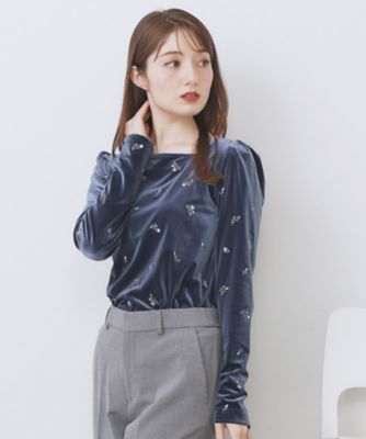 トップス Maetaka セール】バックシャン小花刺繍ベロアトップス【洗濯機OK】（Tシャツ