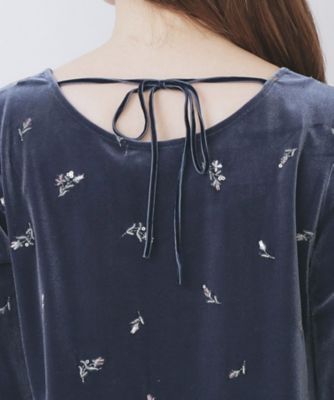 バックシャン小花刺繍ベロアトップス【洗濯機OK