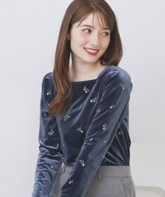 アルベロベロ☆上品なお花ビーズ刺繍のコットンアンサンブル　306 バックシャン小花刺繍ベロアトップス【洗濯機OK