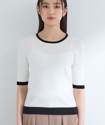 インナーで活躍／アンサンブル】クルーネック半袖ニット