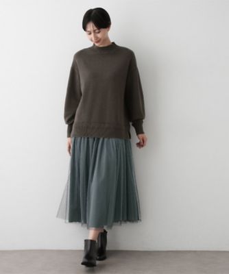 洗える】ニットチュールドッキングワンピース（2002529666