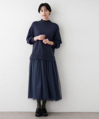 洗える】ニットチュールドッキングワンピース（2002529666