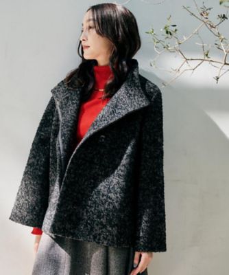 エレガント／ミディアウター】ミックスヘリンボンコート