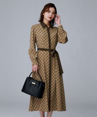 ウエストリボン／前開きボタン／レトロモダン】チェーン柄フレア