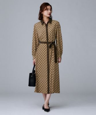 ウエストリボン／前開きボタン／レトロモダン】チェーン柄フレア