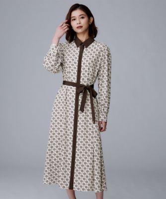 ウエストリボン／前開きボタン／レトロモダン】チェーン柄フレア