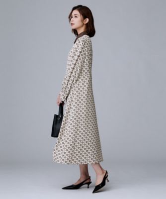 ウエストリボン／前開きボタン／レトロモダン】チェーン柄フレア