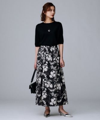 美品　大きいサイズ46 ローズティアラ　ウエストゴム　ふんわり花柄スカート ウエストゴム／ロング／花柄】オーナメントフラワー スカート