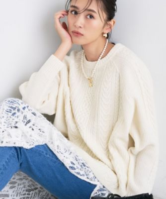 ＜INDIVI (Women)＞【洗える】ケーブルデザイン　ラウンドヘムニット（２００２５３００２４）