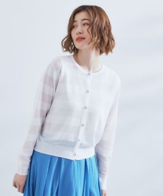 23区◆コットンバルキーショートカーディガン/38/コットン/ホワイト/ボーダー/KRWOIZ0724 non-no/Oggi掲載】コットンバルキー ショート カーディガン | 23