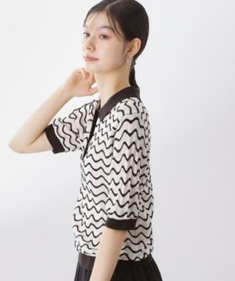 【新品】ノーソーイングニット　ジオメトリックニットTシャツ ノーソーイングニットTシャツ】｜チャコット