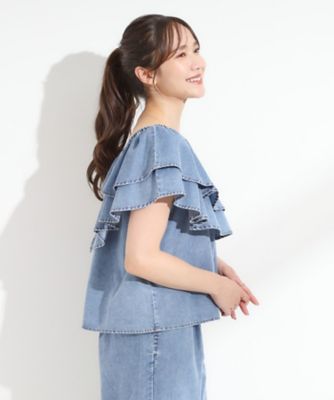 No.D503 ブラックデニム⭐3段フリルチューリップバッグ【L】デニムリメイク デニムリメイクバッグ ハンドメイド LOW オリジナル 巾着型丸底