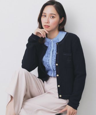 ロゴ刺繍クルーカーディガン【洗濯機洗い可