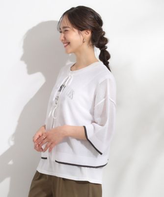 【２点セット／Ｓ－ＬＬ】メッシュリボン２ＷＡＹニット×フレンチスリーブＴシャツセット（２００２５３０７９３）