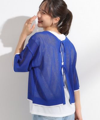 【２点セット／Ｓ－ＬＬ】メッシュリボン２ＷＡＹニット×フレンチスリーブＴシャツセット（２００２５３０７９３）