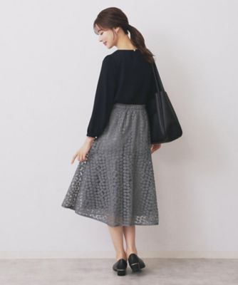 小花刺繍チュールマーメイドスカート【洗濯機洗い可／抗ピル